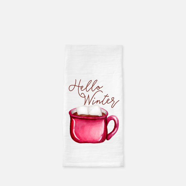 Hello Winter Hot Cocoa Watercolor Floursack Tea Towel