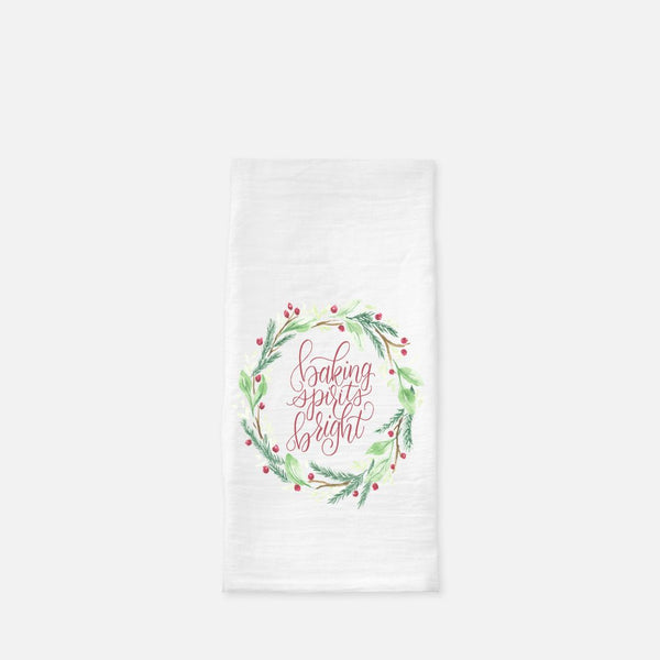 Baking Spirits Bright Holiday Wreath Floursack Kitchen Towel