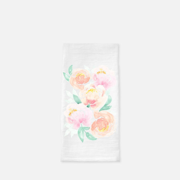 Peony Blooms Watercolor Floursack Kitchen Towel