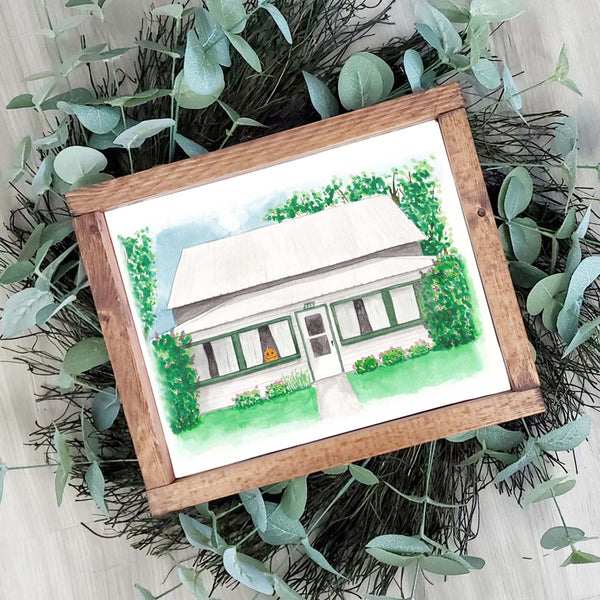 Hand painted watercolor home portrait