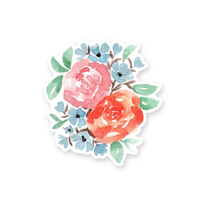 3" Autumn Floral Vinyl Sticker in blue, green, coral and pink