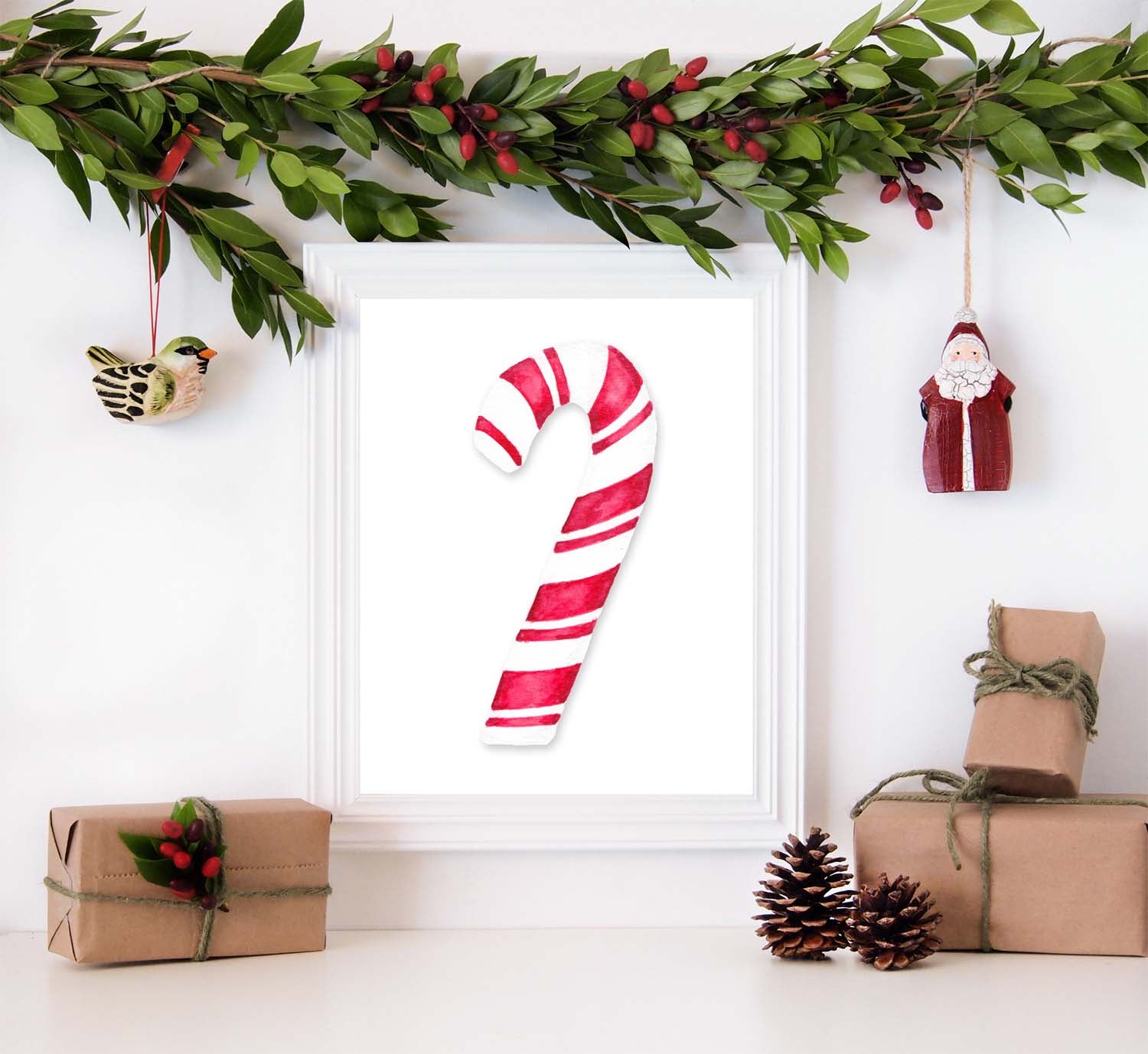 Candy Cane Watercolor Wall Art