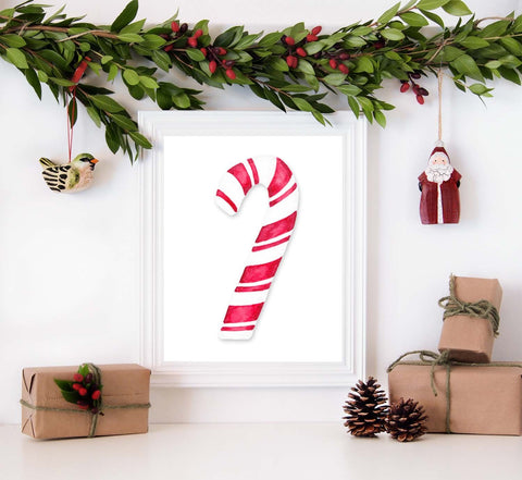 Candy Cane Watercolor Digital Download