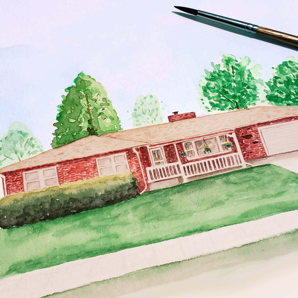 Hand painted watercolor home portrait