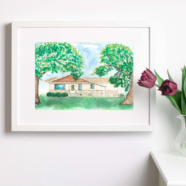 Hand painted watercolor home portrait