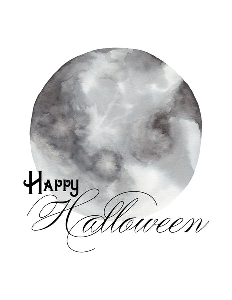 Full Moon Halloween Watercolor Wall Art