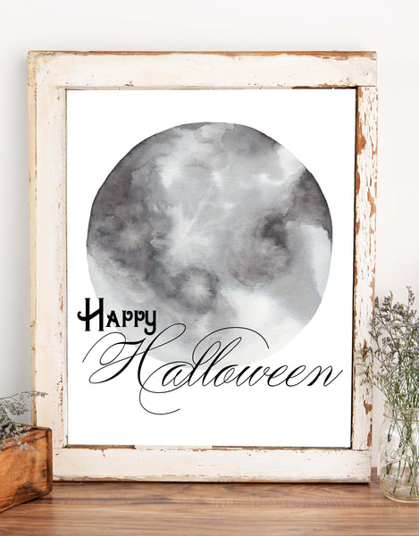 Full Moon Halloween Watercolor Wall Art