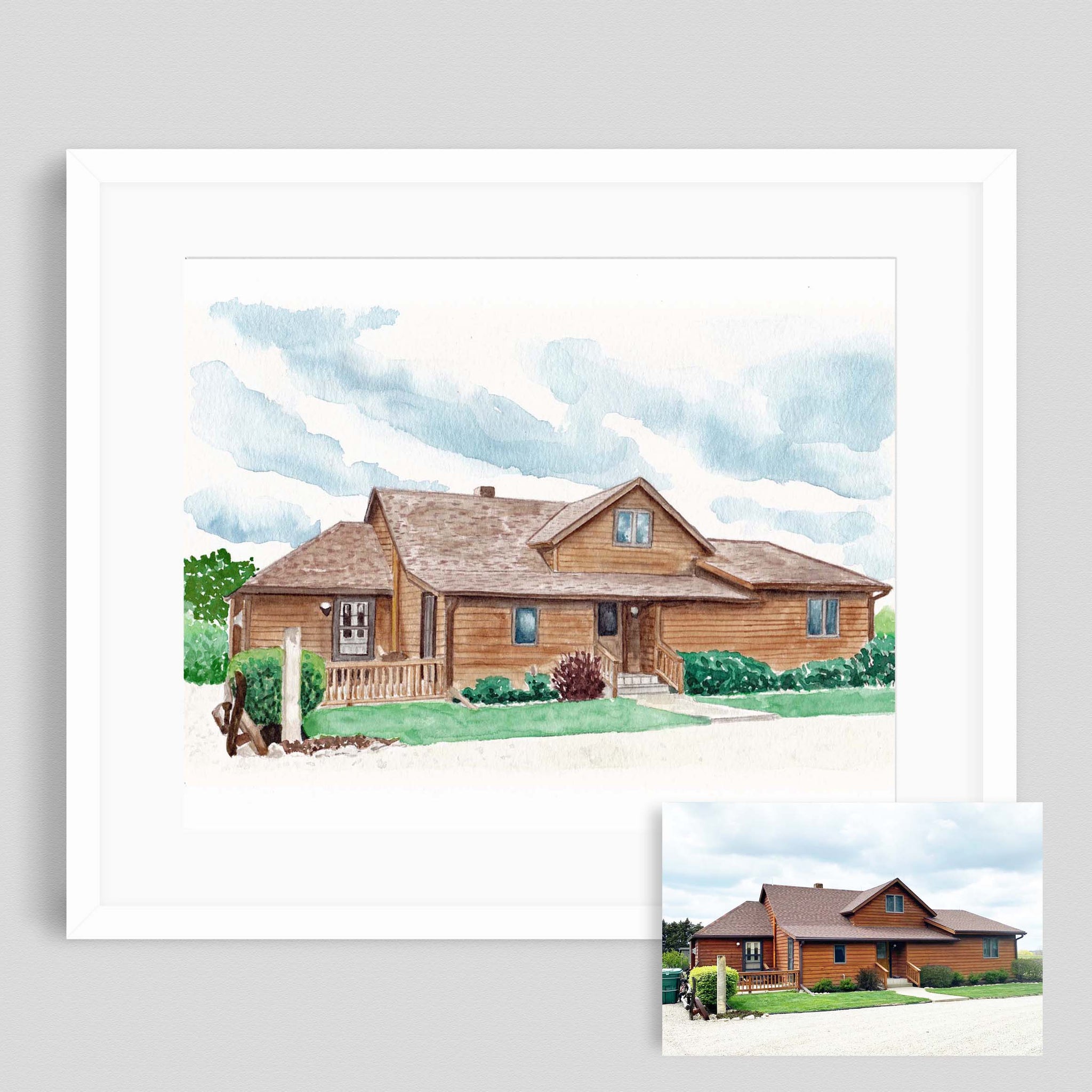 Hand painted watercolor home portrait