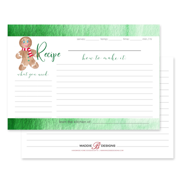 Christmas Collection - Watercolor Recipe Card Set of 12