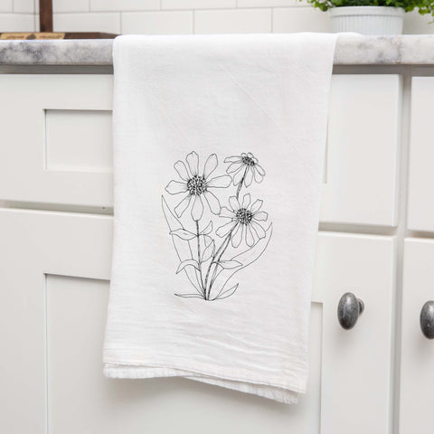 Gloriosa Daisies Illustrated Botanical Floursack Kitchen Towel