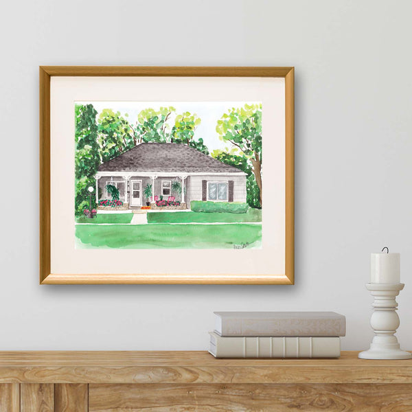 Hand painted watercolor home portrait