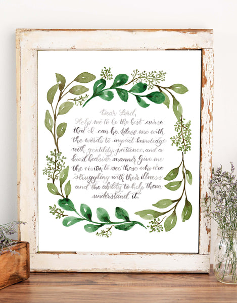 Nurse's Prayer Botanical Watercolor Wall Art