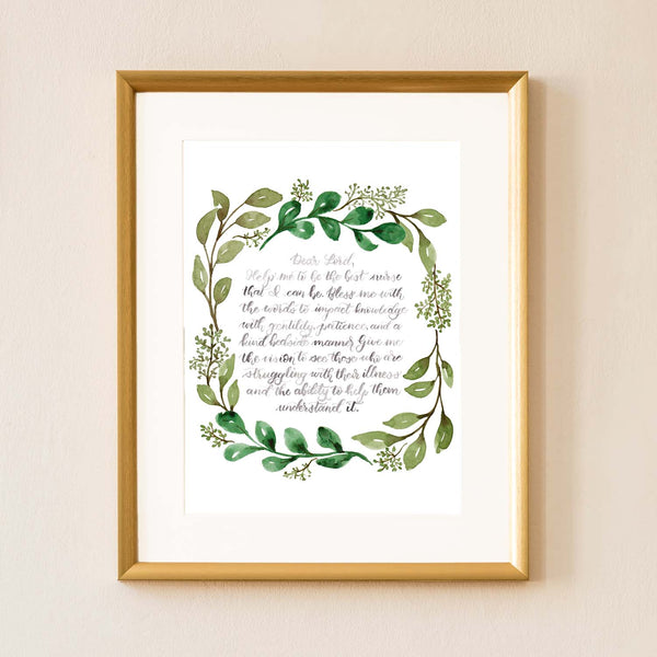 Nurse's Prayer Botanical Watercolor Wall Art