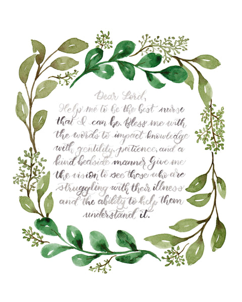 Nurse's Prayer Botanical Watercolor Wall Art