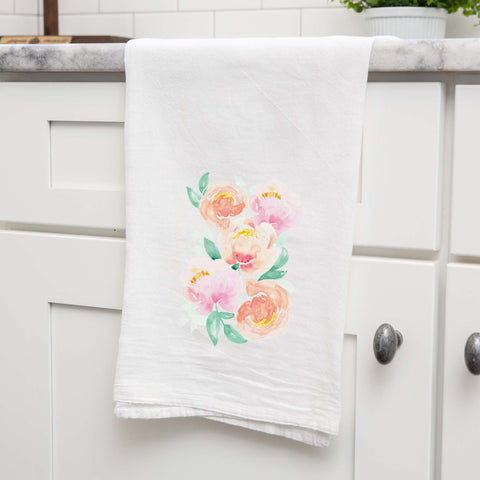 Peony Blooms Watercolor Floursack Kitchen Towel