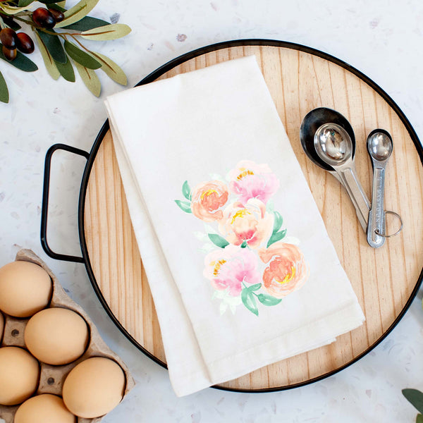 Peony Blooms Watercolor Floursack Kitchen Towel