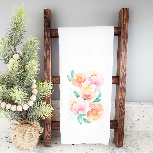 Peony Blooms Watercolor Floursack Kitchen Towel