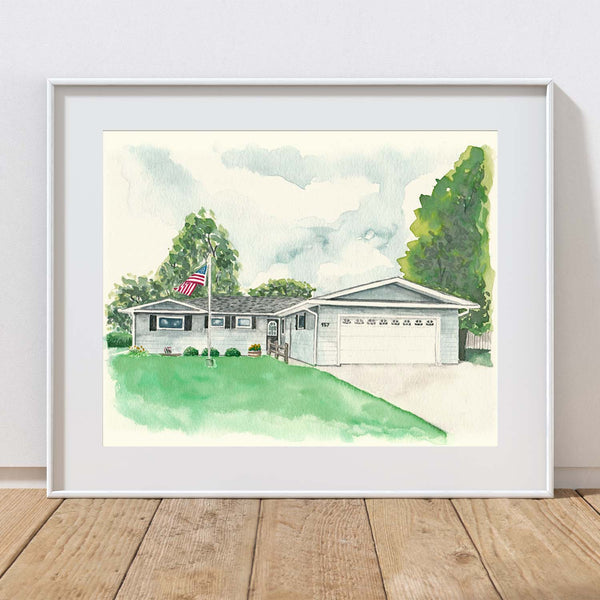 Hand painted watercolor home portrait