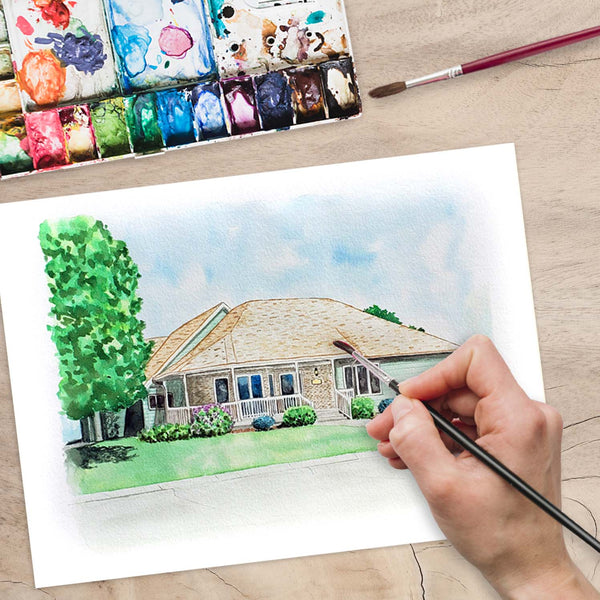 Hand painted watercolor home portrait