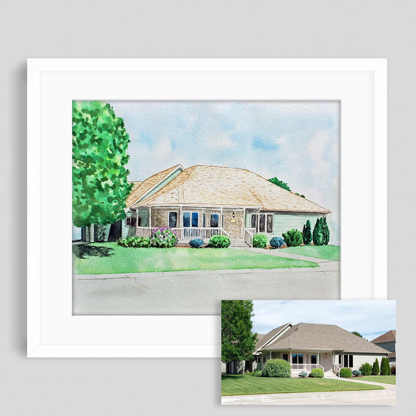 Hand painted watercolor home portrait