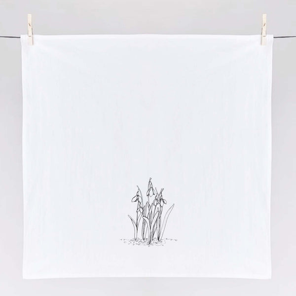 Snowdrops Illustrated Botanical Floursack Kitchen Towel