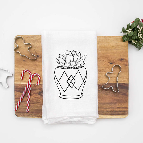 Potted Succulent Illustrated Floursack Kitchen Towel