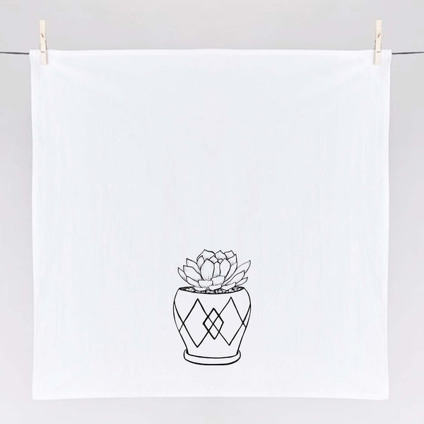 Potted Succulent Illustrated Floursack Kitchen Towel