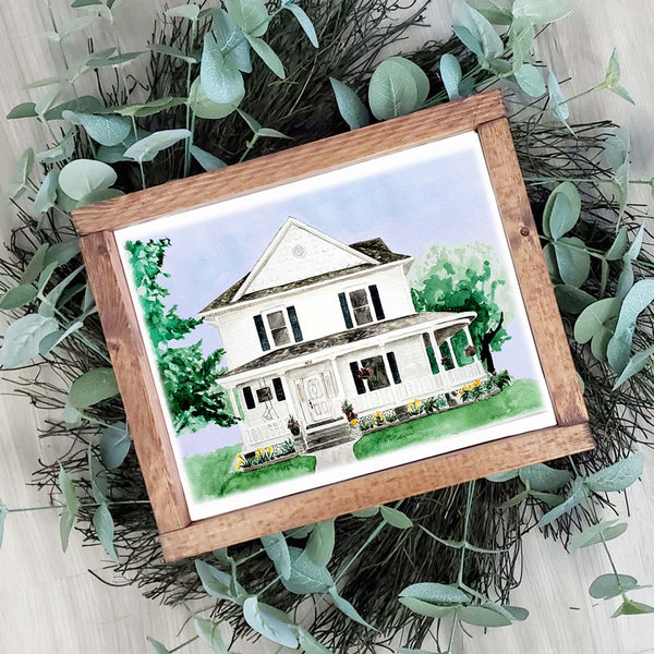 Hand painted watercolor home portrait