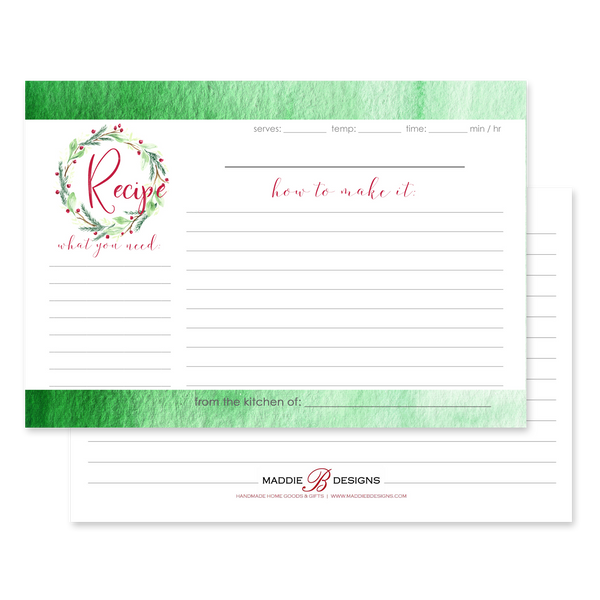 Christmas Collection - Watercolor Recipe Card Set of 12