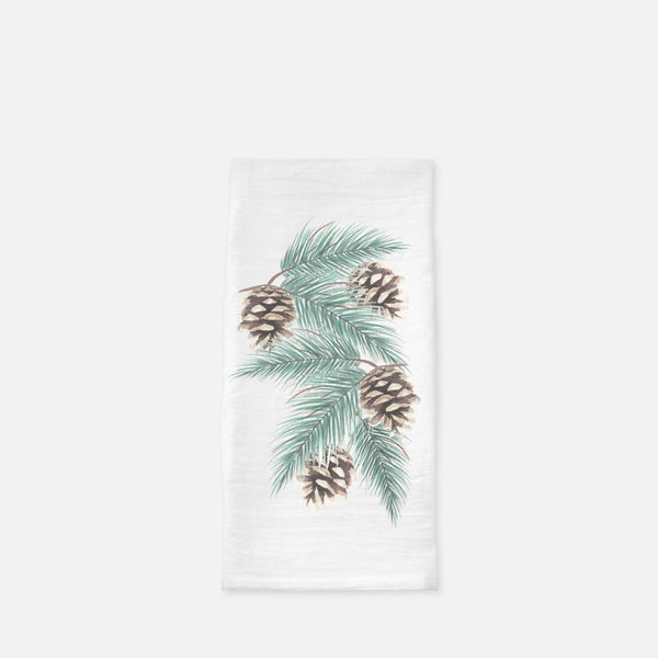 Evergreen Pinecones Watercolor Floursack Kitchen Tea Towel