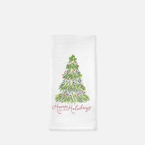 Colorful Watercolor Christmas Tree Floursack Tea Towel